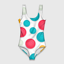 Женский купальник-боди Белый фон и абстрактные разноцветные объёмные окру