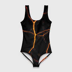 Купальник-боди 3D женский Оранжевые трещины, цвет: 3D-принт