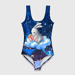 Купальник-боди 3D женский Заяц на облаке, цвет: 3D-принт