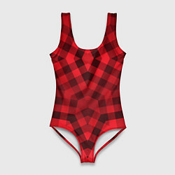 Женский купальник-боди Красно-черный геометрический узор