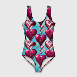 Купальник-боди 3D женский Паттерн красные абстрактные сердца, цвет: 3D-принт