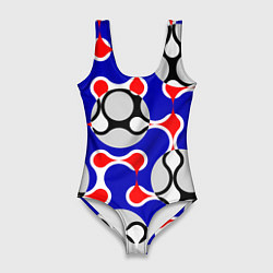 Женский купальник-боди Абстрактные сине-красные паттерны и шары