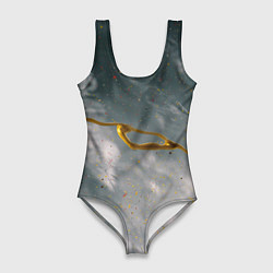Женский купальник-боди Абстрактный серо-белый туман и золотая краска
