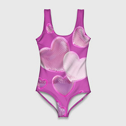 Купальник-боди 3D женский Сердца на розовов фоне, цвет: 3D-принт