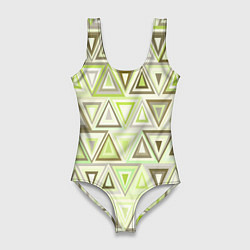 Женский купальник-боди Геометрический светло-зелёный паттерн из треугольн