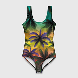Купальник-боди 3D женский Кроны пальм, Багамы, цвет: 3D-принт