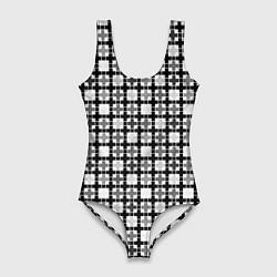 Купальник-боди 3D женский Черно-белый геометрический мелкий узор, цвет: 3D-принт
