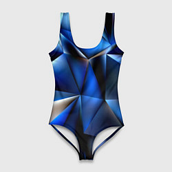 Купальник-боди 3D женский Polygon blue abstract, цвет: 3D-принт