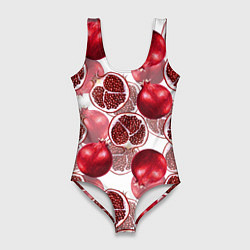 Женский купальник-боди Гранаты на белом фоне - паттерн