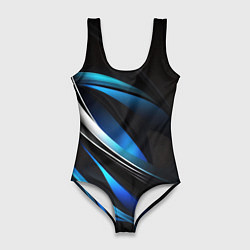 Купальник-боди 3D женский Абстрактные синие и белые линии на черном фоне, цвет: 3D-принт