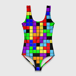 Купальник-боди 3D женский Тетрис цветные блоки, цвет: 3D-принт