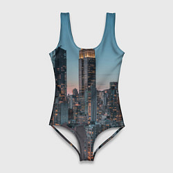 Купальник-боди 3D женский Утренний город с небоскребами, цвет: 3D-принт