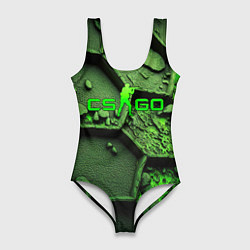 Купальник-боди 3D женский CSGO green abstract, цвет: 3D-принт
