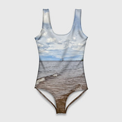 Купальник-боди 3D женский Волны на Ладожском озере, цвет: 3D-принт