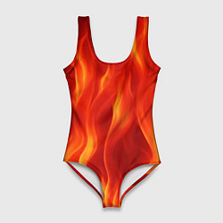Купальник-боди 3D женский Огонь рыжий, цвет: 3D-принт