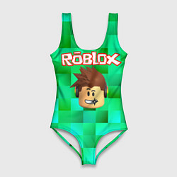 Женский купальник-боди Roblox head на пиксельном фоне