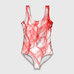 Купальник-боди 3D женский Белый фон и красные молнии, цвет: 3D-принт