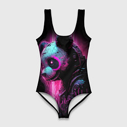 Купальник-боди 3D женский Панда киберпанк в фиолетовом свете, цвет: 3D-принт
