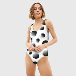 Купальник-боди 3D женский Черные полосатые шары на белом, цвет: 3D-принт — фото 2
