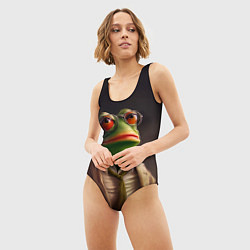 Купальник-боди 3D женский Лягушка Пепе в костюме, цвет: 3D-принт — фото 2