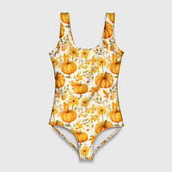 Женский купальник-боди Тыквы и осенние цветы - паттерн