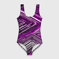 Купальник-боди 3D женский Кибер линии Розоовый-белый, цвет: 3D-принт