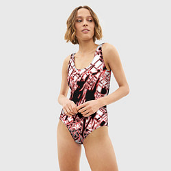 Купальник-боди 3D женский Кибернетическая клякса Красная, цвет: 3D-принт — фото 2