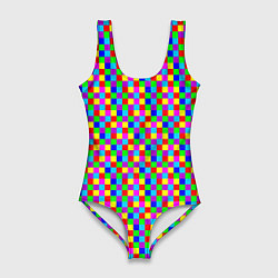 Купальник-боди 3D женский Разноцветные маленькие квадраты, цвет: 3D-принт