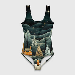 Купальник-боди 3D женский Зима в городе ожидание праздника, цвет: 3D-принт