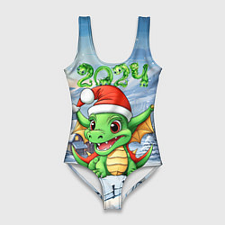 Купальник-боди 3D женский Милый зеленый дракончик 2024, цвет: 3D-принт