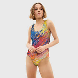 Купальник-боди 3D женский Смешение масляных красок синий жёлтый красный живо, цвет: 3D-принт — фото 2