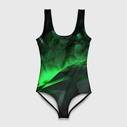 Купальник-боди 3D женский Асимметричный узор зелени, цвет: 3D-принт