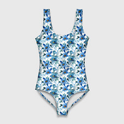 Купальник-боди 3D женский Полевые голубые цветы паттерн, цвет: 3D-принт