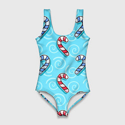 Женский купальник-боди Новогодний леденец трость