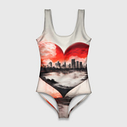 Купальник-боди 3D женский Сердце города, цвет: 3D-принт