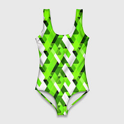 Купальник-боди 3D женский Зелёные и белые фигуры, цвет: 3D-принт