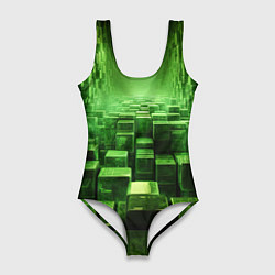 Купальник-боди 3D женский Зеленые квадраты в лабиринте, цвет: 3D-принт