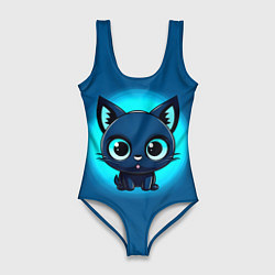 Женский купальник-боди Котёнок на синем