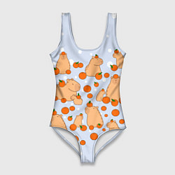 Купальник-боди 3D женский Мем капибара и мандарины, цвет: 3D-принт