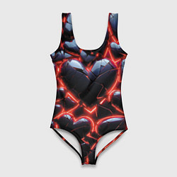 Женский купальник-боди Разбитые сердца и красный неон