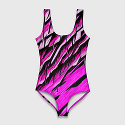 Женский купальник-боди Розовые и чёрные полосы