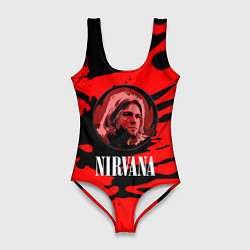 Женский купальник-боди Nirvana красные краски рок бенд