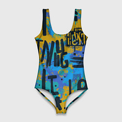 Женский купальник-боди Крупные буквы на цветном фоне