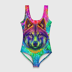 Купальник-боди 3D женский Цветной волк, цвет: 3D-принт