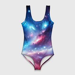 Женский купальник-боди Розово-голубой космический пейзаж