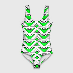 Купальник-боди 3D женский Бело-зелёный узор, цвет: 3D-принт