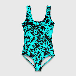 Женский купальник-боди Пятнистый яркий чёрно-голубой