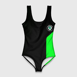 Купальник-боди 3D женский Skoda pattern sport green, цвет: 3D-принт
