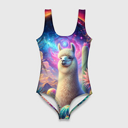 Купальник-боди 3D женский Альпака в кактусах и портал, цвет: 3D-принт