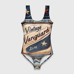 Купальник-боди 3D женский Vintage vanguard jeans - patchwork, цвет: 3D-принт